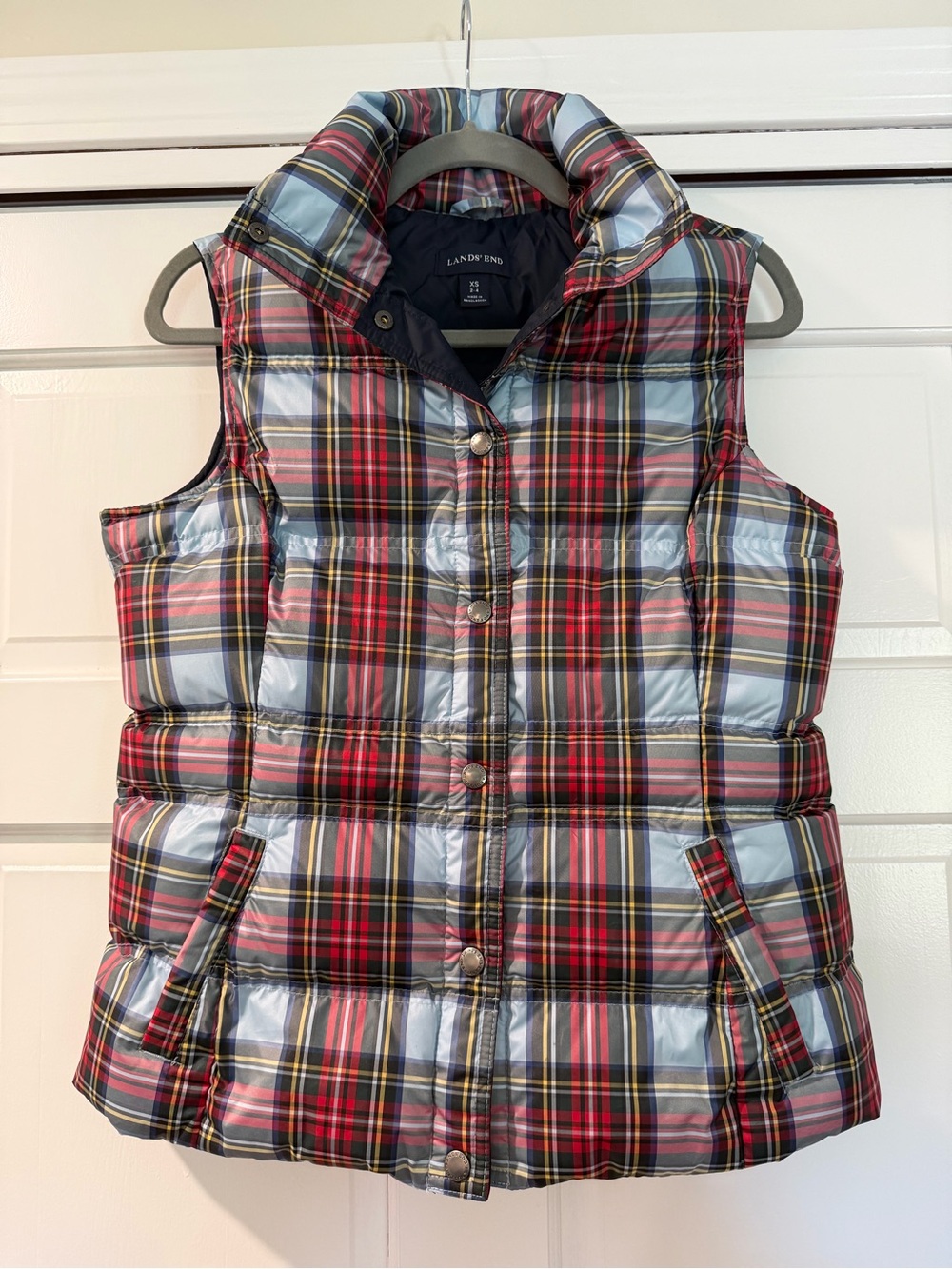 Lands' End Plaid Print Snap Puffer Vest - Size XS